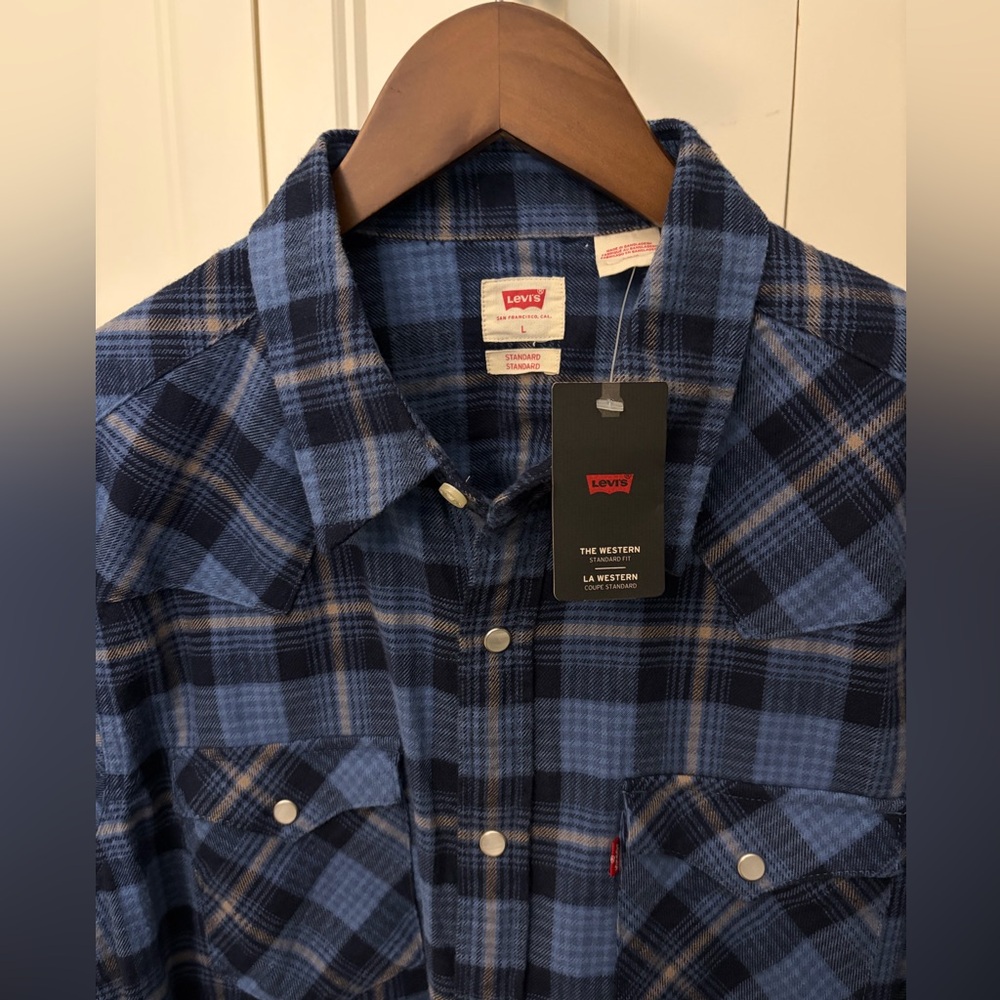 Levi's Western Blue and Black Plaid Shirt